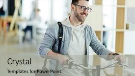  Presentation with business casual - PPT theme enhanced with eco bike - portrait of casual contemporary business background and a light gray colored foreground