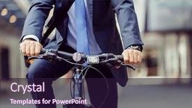  Presentation with bicycle - Amazing presentation theme having eco bike - successful businessman in suit riding backdrop and a wine colored foreground