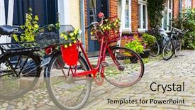  Presentation with denmark - Slide set enhanced with eco brick - retro vintage red bicycle background and a mint green colored foreground