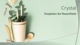  Presentation with bamboo cups - Theme featuring eco-composition-with-tableware background and a soft green colored foreground