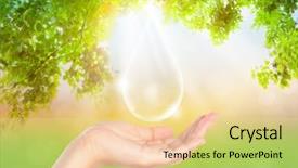  Presentation with hold hand - Theme consisting of eco concept hand hold water background and a blonde colored foreground