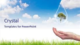  Presentation with water drop - Cool new theme with eco concept tree in water backdrop and a sky blue colored foreground