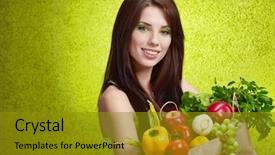  Presentation with eco bag - Cool new presentation theme with casual young woman using cellphone backdrop and a light gray colored foreground