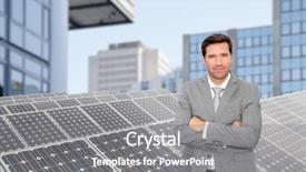  Presentation with photovoltaic - Presentation theme having eco friendly building - businessman standing by photovoltaic installation background and a gray colored foreground