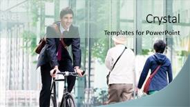  Presentation with healthy workplace - PPT theme having eco friendly building - cheerful young employee background and a lemonade colored foreground