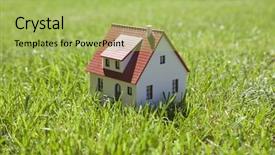  Presentation with green grass texture in soccer - Audience pleasing presentation theme consisting of eco friendly building - little house on green grass backdrop and a yellow colored foreground