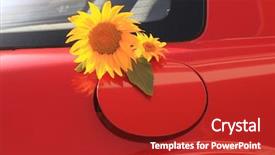  Presentation with eco friendly car - Colorful presentation theme enhanced with eco friendly car - sunflower come backdrop and a crimson colored foreground