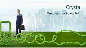  Presentation with eco friendly energy - PPT layouts enhanced with eco friendly car powered background and a sky blue colored foreground