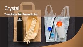  Presentation with eco friendly environment - Beautiful PPT theme featuring plastic and other products harmful backdrop and a coral colored foreground