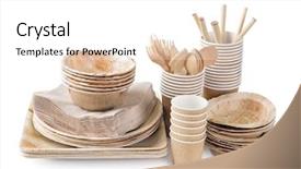  Presentation with eco friendly - Colorful presentation design enhanced with eco friendly disposable tableware isolated backdrop and a white colored foreground