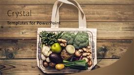  Presentation with eco plastic - PPT theme having eco-friendly-food-shopping background and a coral colored foreground