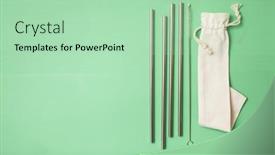  Presentation with eco friendly - Colorful PPT theme enhanced with eco-friendly-reusable-metal-drinking backdrop and a mint green colored foreground