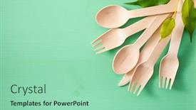 Presentation with eco plastic - Audience pleasing slide deck consisting of eco-friendly-wooden-cutlery-plastic backdrop and a mint green colored foreground