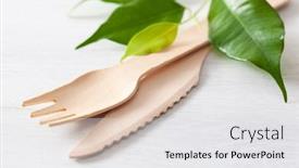  Presentation with eco plastic - Amazing PPT theme having eco-friendly-wooden-cutlery-plastic backdrop and a white colored foreground