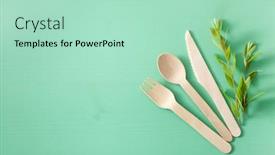  Presentation with eco plastic - Slide set consisting of eco-friendly-wooden-cutlery-plastic background and a mint green colored foreground