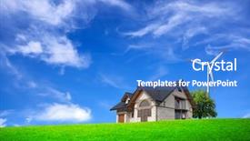  Presentation with farm house - Amazing PPT layouts having eco house - ecologic farm on a green backdrop and a cobalt blue colored foreground