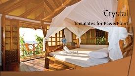  Presentation with perfect - Beautiful slides featuring eco house - wooden cottage with perfect tropical backdrop and a gold colored foreground
