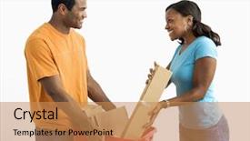  Presentation with elementary school african american female - Slides consisting of eco living - african american male holding recycling background and a coral colored foreground