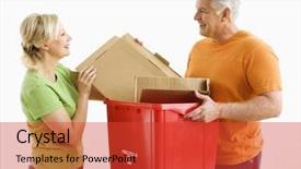  Presentation with recycling - Slides having eco living - man holding recycling bin while background and a red colored foreground