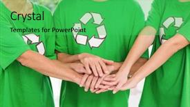  Presentation with eco - PPT theme consisting of eco-minded colleagues putting hands background and a shamrock green colored foreground