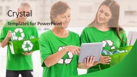  Presentation with mini project for eco friendly food packagin - Presentation theme featuring eco-minded women with tablet background and a lemonade colored foreground