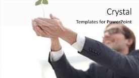  Presentation with sprout - Audience pleasing slides consisting of eco partmners - close up happy businessman showing backdrop and a white colored foreground