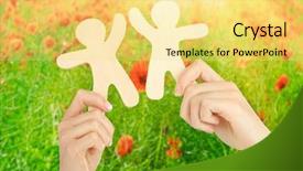 Presentation with green nature - Presentation design consisting of eco partmners - hands with wooden mens background and a yellow colored foreground