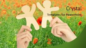  Presentation with pink and green nature - Presentation with eco partmners - hands with wooden mens background and a yellow colored foreground