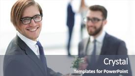  Presentation with partners - Theme enhanced with eco partmners - happy young businessman background and a  colored foreground