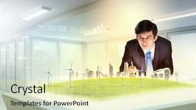  Presentation with eco - Presentation design enhanced with eco technology - image of young businessman looking background and a blonde colored foreground