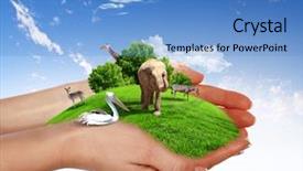  Presentation with world tourism - PPT theme featuring eco tourism - green world and wildlife protection background and a teal colored foreground