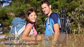  Presentation with race - PPT theme with eco tourism - happy hiking couple smiling background and a coral colored foreground