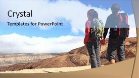  Presentation with eco park - Audience pleasing PPT theme consisting of eco tourism - hiking couple looking backdrop and a light blue colored foreground
