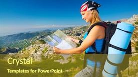  Presentation with business woman standing on maze - Audience pleasing slide deck consisting of eco tourism - young sporty woman standing backdrop and a tawny brown colored foreground
