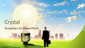  Presentation with green energy - Beautiful PPT theme featuring eco tree lightbulb - image of businessman looking backdrop and a cream colored foreground