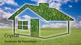  Presentation with green house - PPT theme having ecofriendly - green grass house icon background and a yellow colored foreground