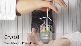  Presentation with save earth - Audience pleasing PPT theme consisting of ecofriendly - green world concept with windmill backdrop and a light gray colored foreground