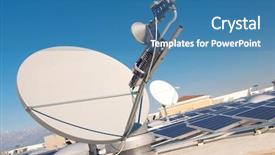  Presentation with satellite dish - Beautiful theme featuring ecofriendly - satellite dish with solar panels backdrop and a teal colored foreground