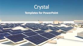  Presentation with solar power plant - Colorful presentation design enhanced with ecofriendly - solar panels at solar power backdrop and a teal colored foreground