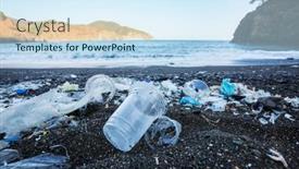  Presentation with pollution - PPT layouts with ecological-concept-beach-pollution-trash background and a sky blue colored foreground