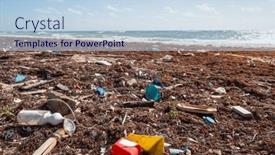  Presentation with pollution - Presentation design enhanced with ecological-concept-beach-pollution-trash background and a light blue colored foreground