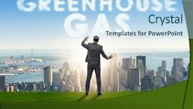  Presentation with emissions - Audience pleasing PPT layouts consisting of ecological concept of greenhouse gas backdrop and a sky blue colored foreground
