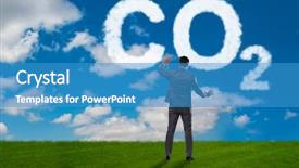  Presentation with emissions - Slide deck featuring ecological concept of greenhouse gas background and a teal colored foreground