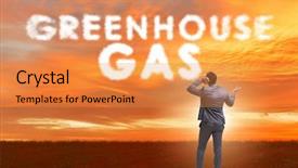  Presentation with emissions - Colorful PPT theme enhanced with ecological concept of greenhouse gas backdrop and a gold colored foreground