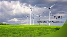  Presentation with summer wheat field blue - Amazing slide deck having ecological energy - windmills on summer field backdrop and a light gray colored foreground