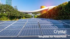  Presentation with energy solar - Beautiful slides featuring ecological energy renewable solar panel backdrop and a ocean colored foreground