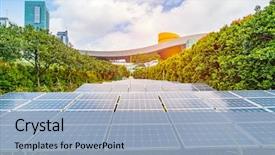  Presentation with renewable energy - Beautiful presentation design featuring ecological energy renewable solar panel backdrop and a light blue colored foreground