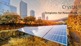  Presentation with energy solar - Presentation theme featuring ecological energy renewable solar panel plant with urban landscape landmarks background and a lemonade colored foreground