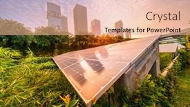  Presentation with renewable energy - Audience pleasing PPT theme consisting of ecological-energy-renewable-solar-panel backdrop and a coral colored foreground