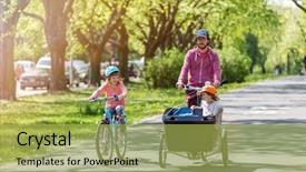  Presentation with cargo - Colorful presentation theme enhanced with ecological footprint - father and daughters having backdrop and a yellow colored foreground